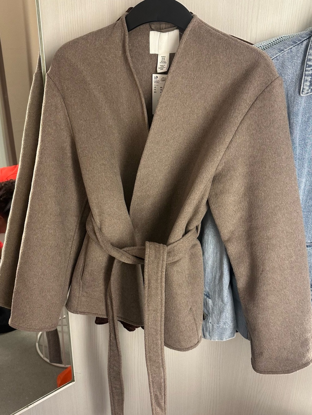 Woven Belted Taupe Women's Jacket coat